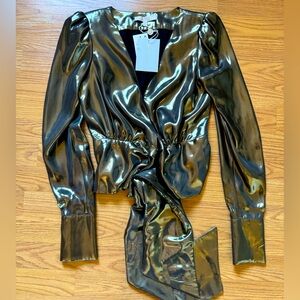 WAYF gold waist tie blouse NWT